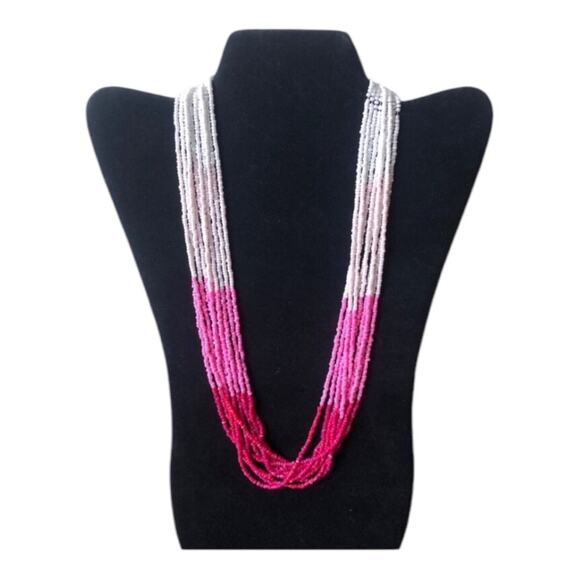 Retro Multi Pink Shades Strands Mini Beads Tribal Inspired Boho Chic Necklace - Picture 3 of 11